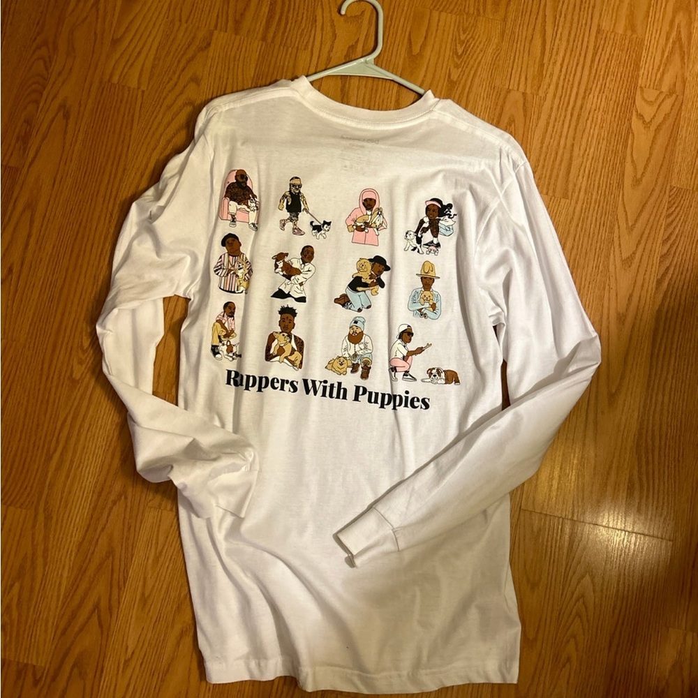 rappers with puppies new long sleeve white T-shirt, size M as seen in photos
